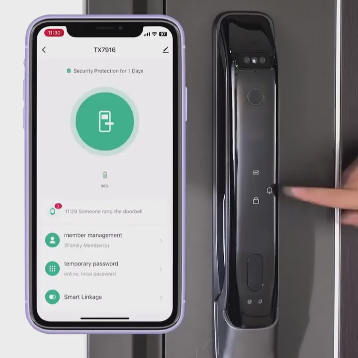 3D face recognition smart lock opened by app intercom, code, fingerprint, card, key and face scan